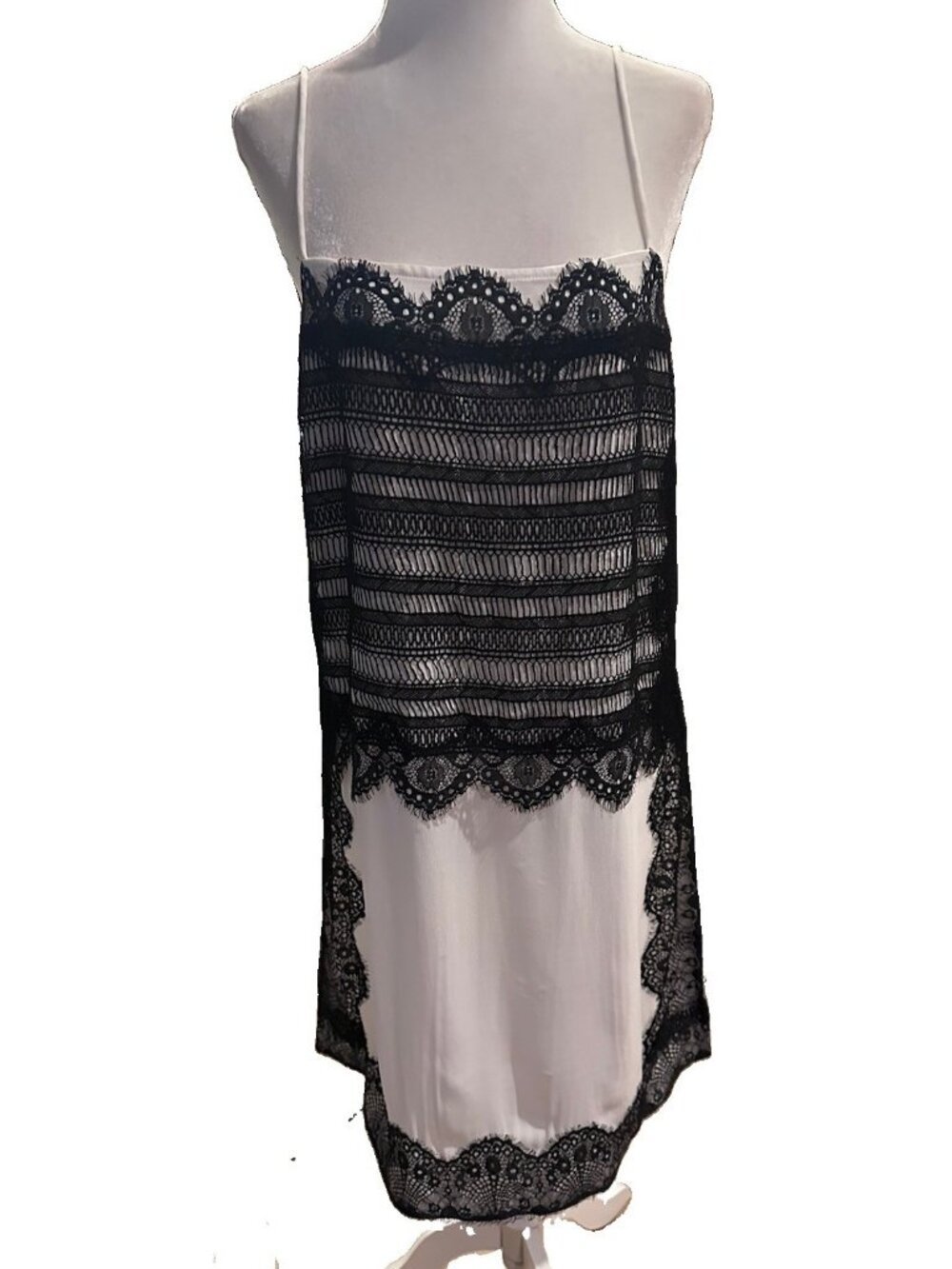 NWOT Ann Taylor Y2k Black Lace White Midi Slip Dress Spaghetti Straps Sz 6